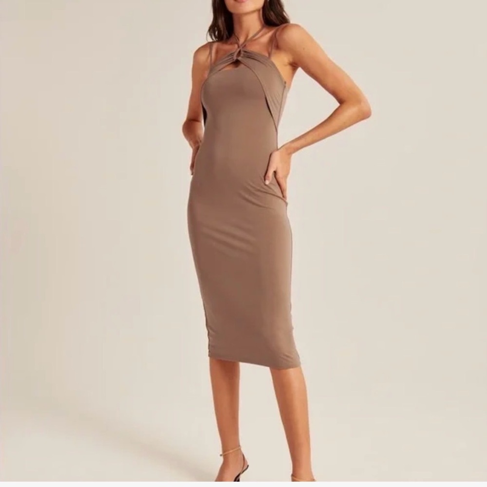 NWT Abercrombie & Fitch Key Hole Halter Midi Dress Brown XSP Petite